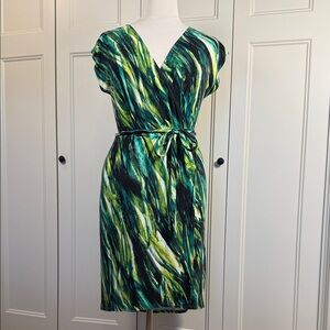 Ava & Viv Green and Black Abstract Midi Wrap Dress